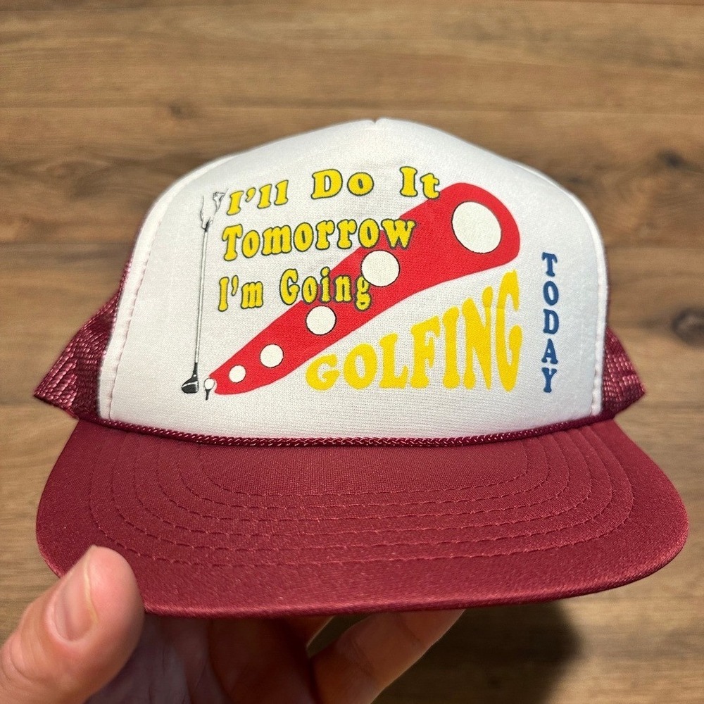 Vintage‎ Unbranded Maroon Golfing Trucker Hat Mens OSFA